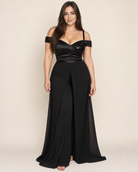 Draped Sequin Detail Evening Jumpsuit black
