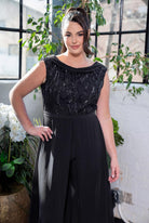 Embellished Boatneck Overlay Jumpsuit Black