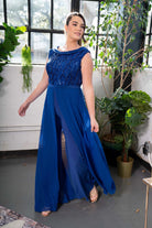 Embellished Boatneck Overlay Jumpsuit Royal blue