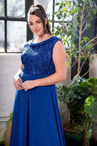 Embellished Boatneck Overlay Jumpsuit Royal blue