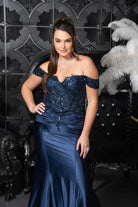 Embellished Off-Shoulder Satin Gown Navy blue