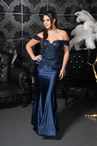 Embellished Off-Shoulder Satin Gown Navy blue