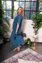 Embellished Overlay Pant Set Petrol blue
