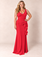 Embellished Shoulder Draped Gown red