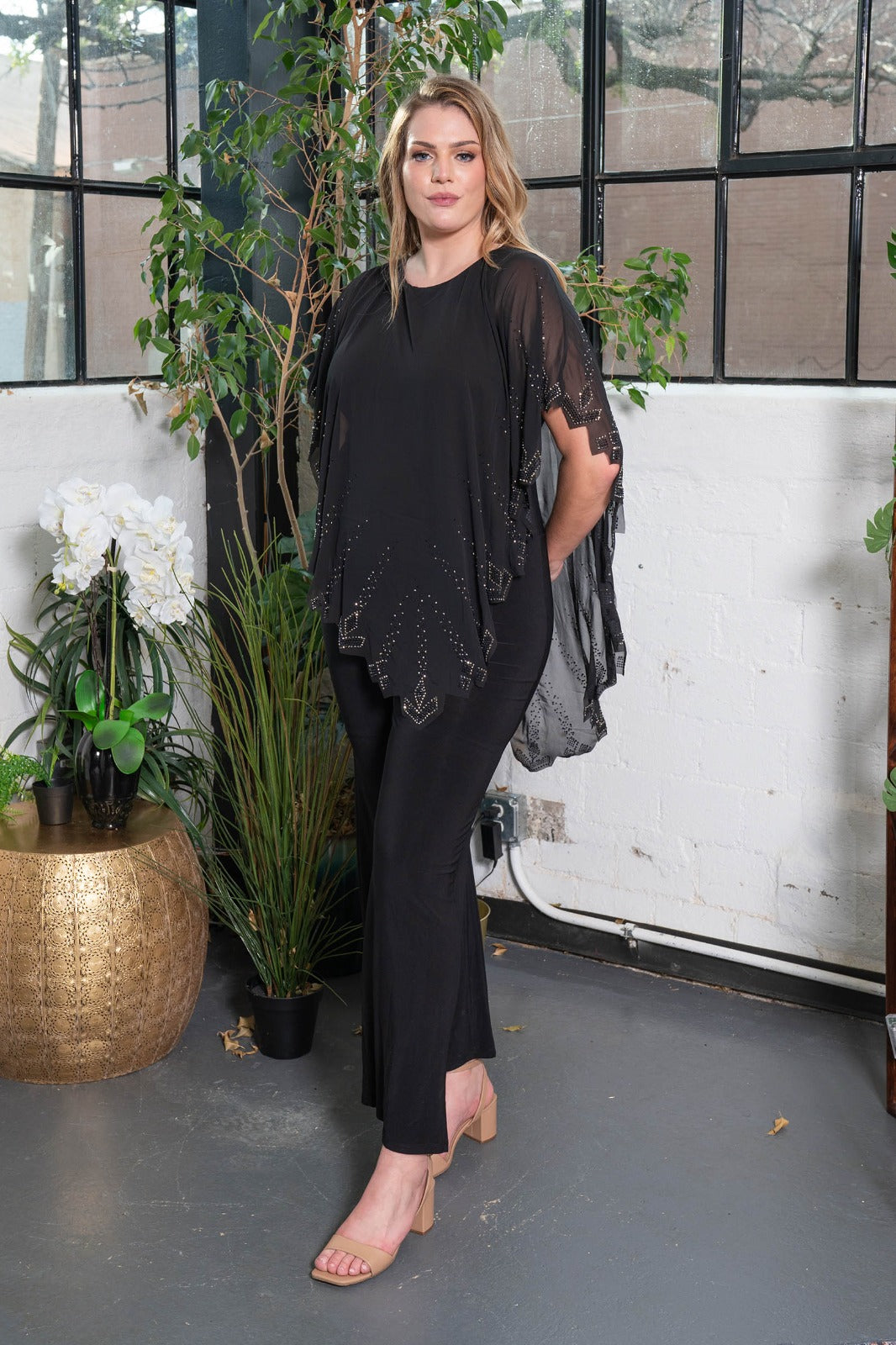 Flowing Chiffon Overlay Jumpsuit black 