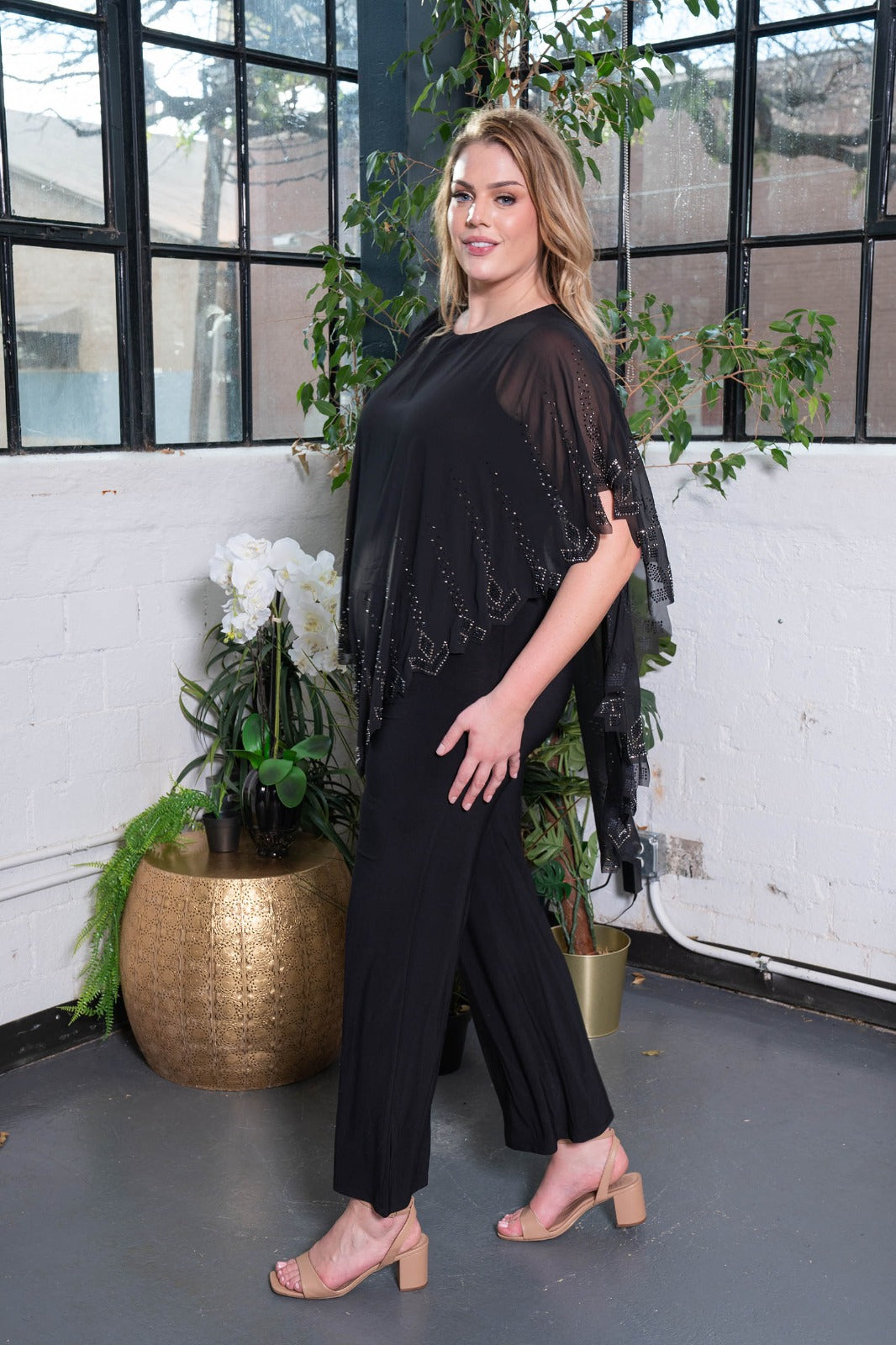 Flowing Chiffon Overlay Jumpsuit black 
