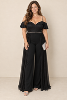 Foldover Bodice Chiffon Jumpsuit black