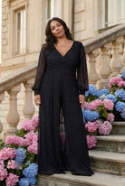 Glitter Chiffon Wrap Jumpsuit Black