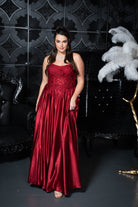 Lace Bodice Satin Ballgown Burgundy