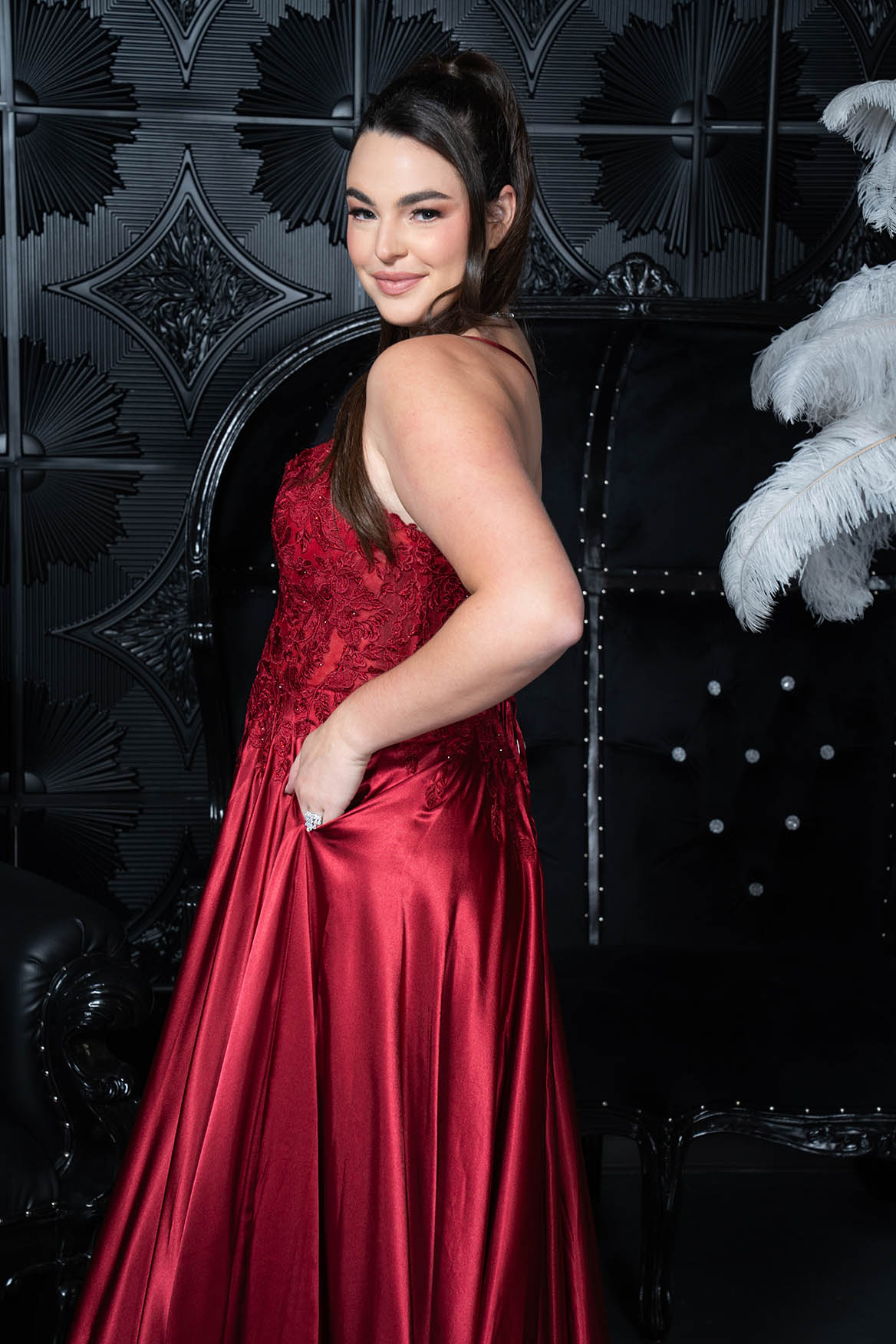 Lace Bodice Satin Ballgown Burgundy