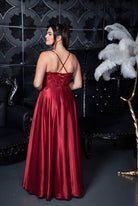 Lace Bodice Satin Ballgown Burgundy