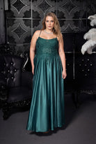 Lace Bodice Satin Ballgown Hunter green