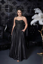 Lace Bodice Satin Ballgown Black