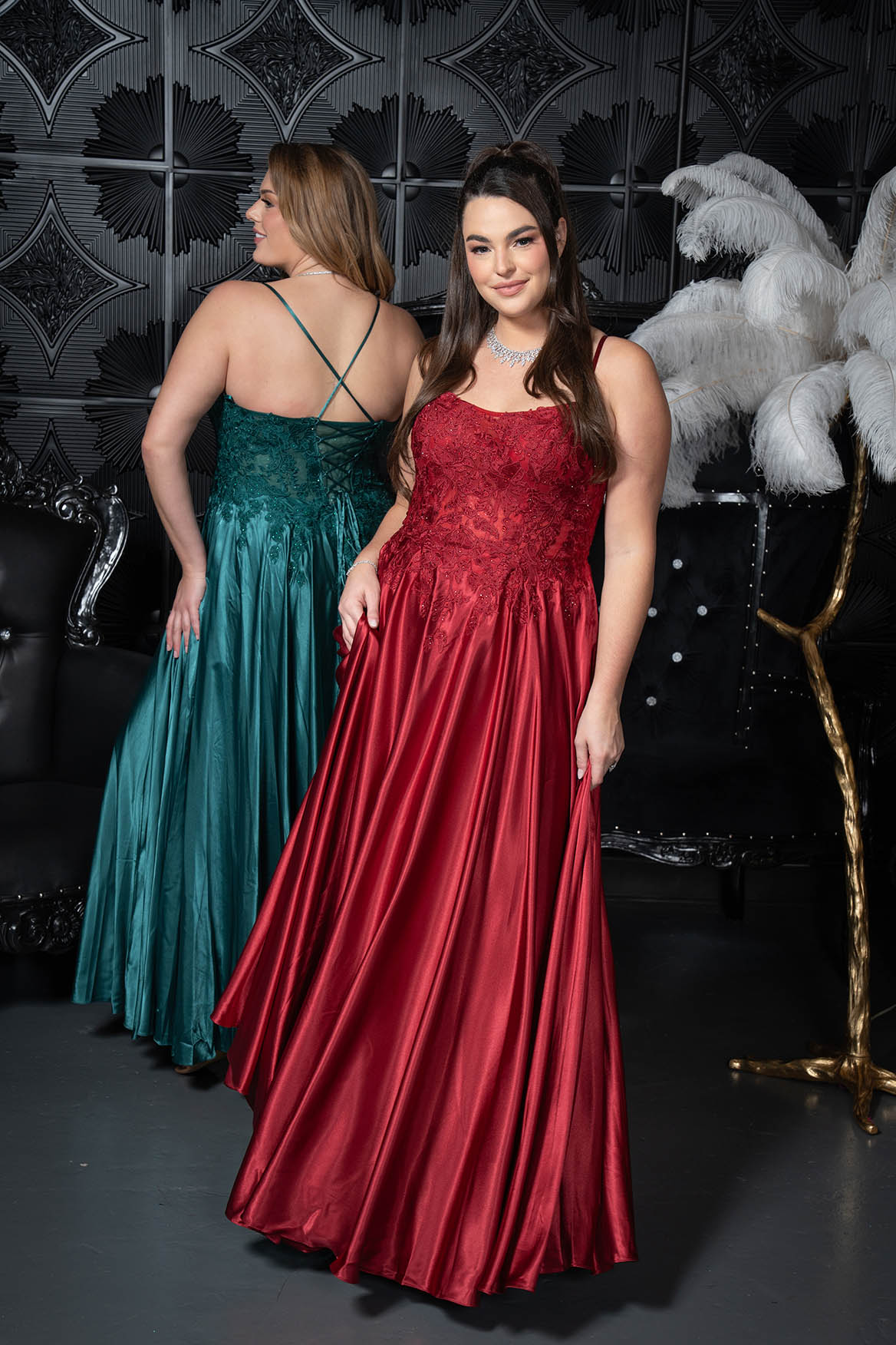 Lace Bodice Satin Ballgown