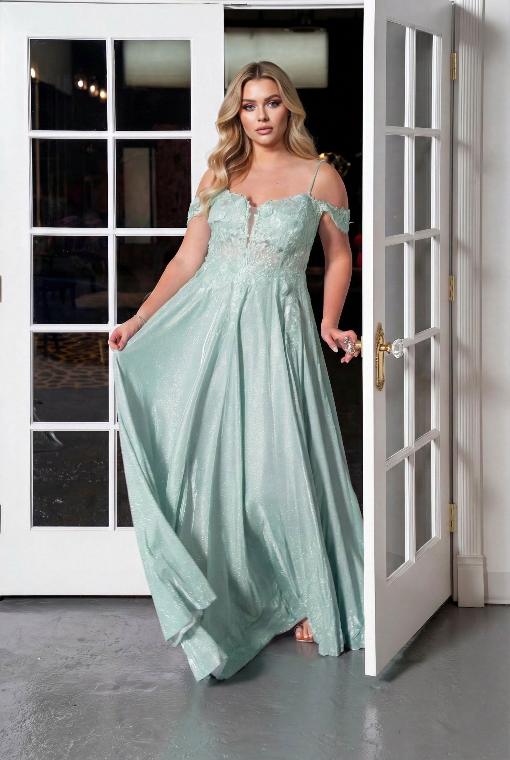 Lace Corset Glitter A-Line sage