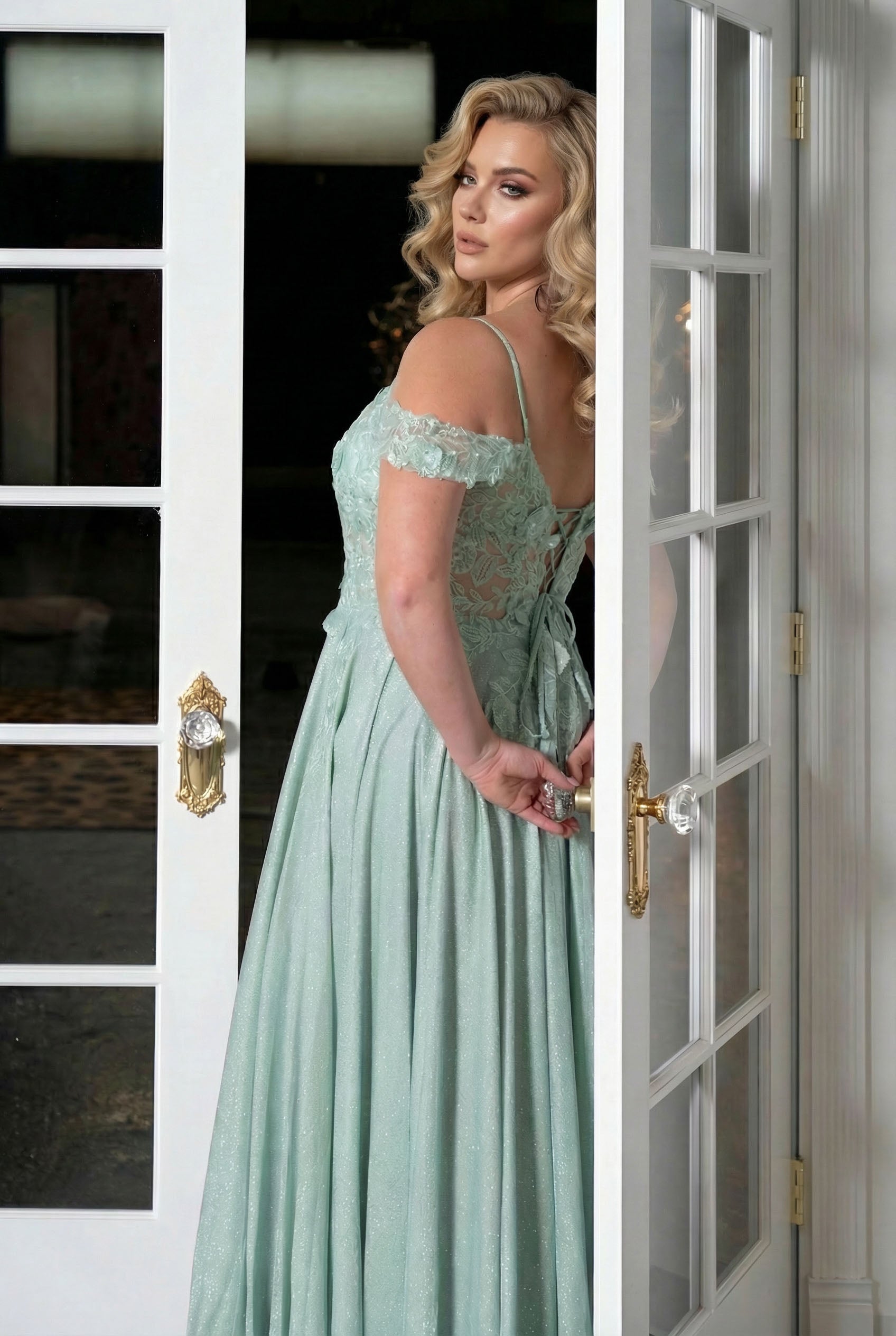 Lace Corset Glitter A-Line sage