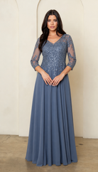 MOB BEADED BODICE CHIFFON SKIRT slate  blue