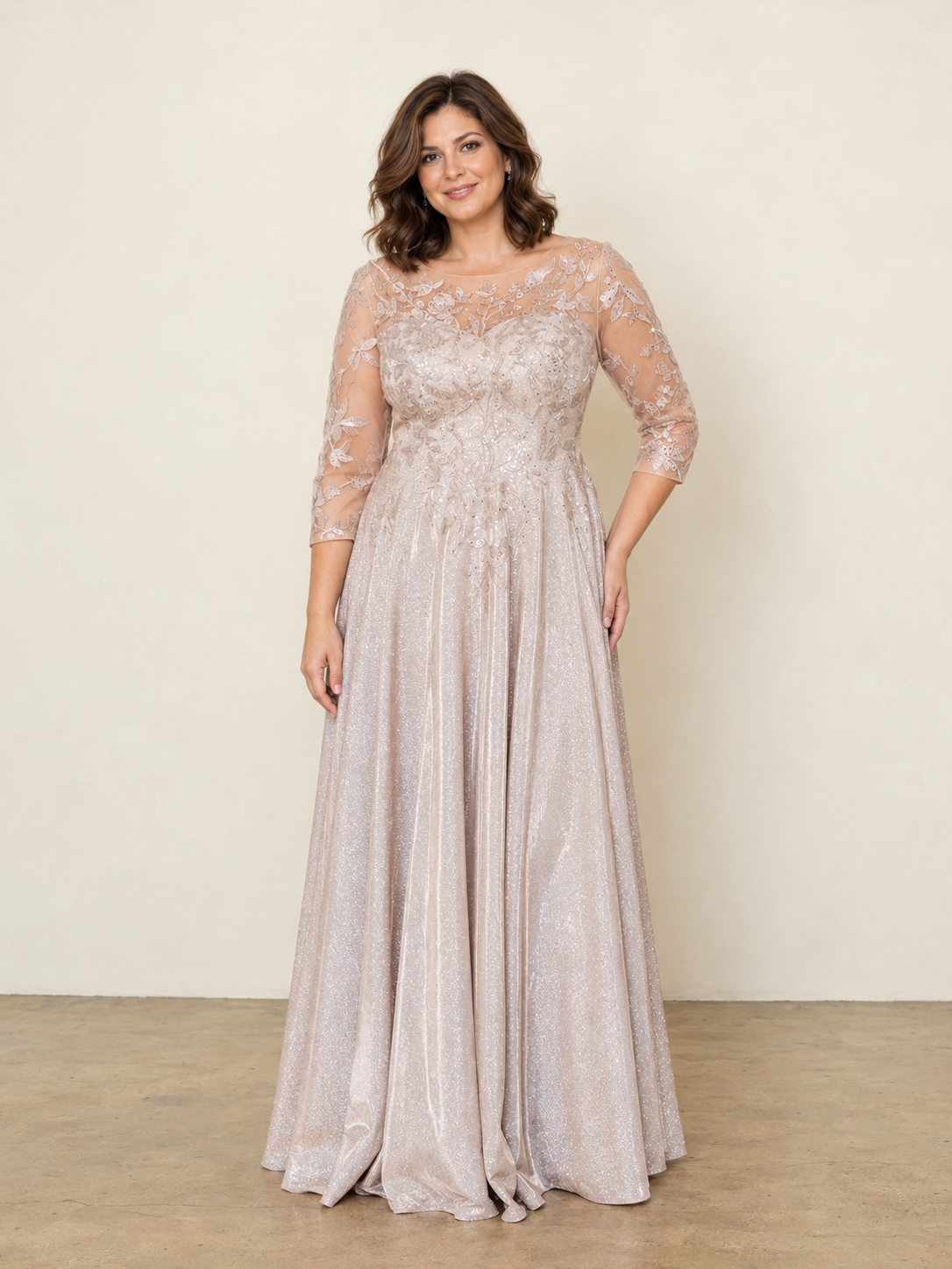 MOB glittered metallic a-line gown with pockets MOCHA