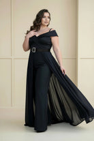 Off-Shoulder Metallic Bodice Jumpsuit Black