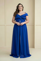 Off-Shoulder Metallic Bodice Jumpsuit Royal blue