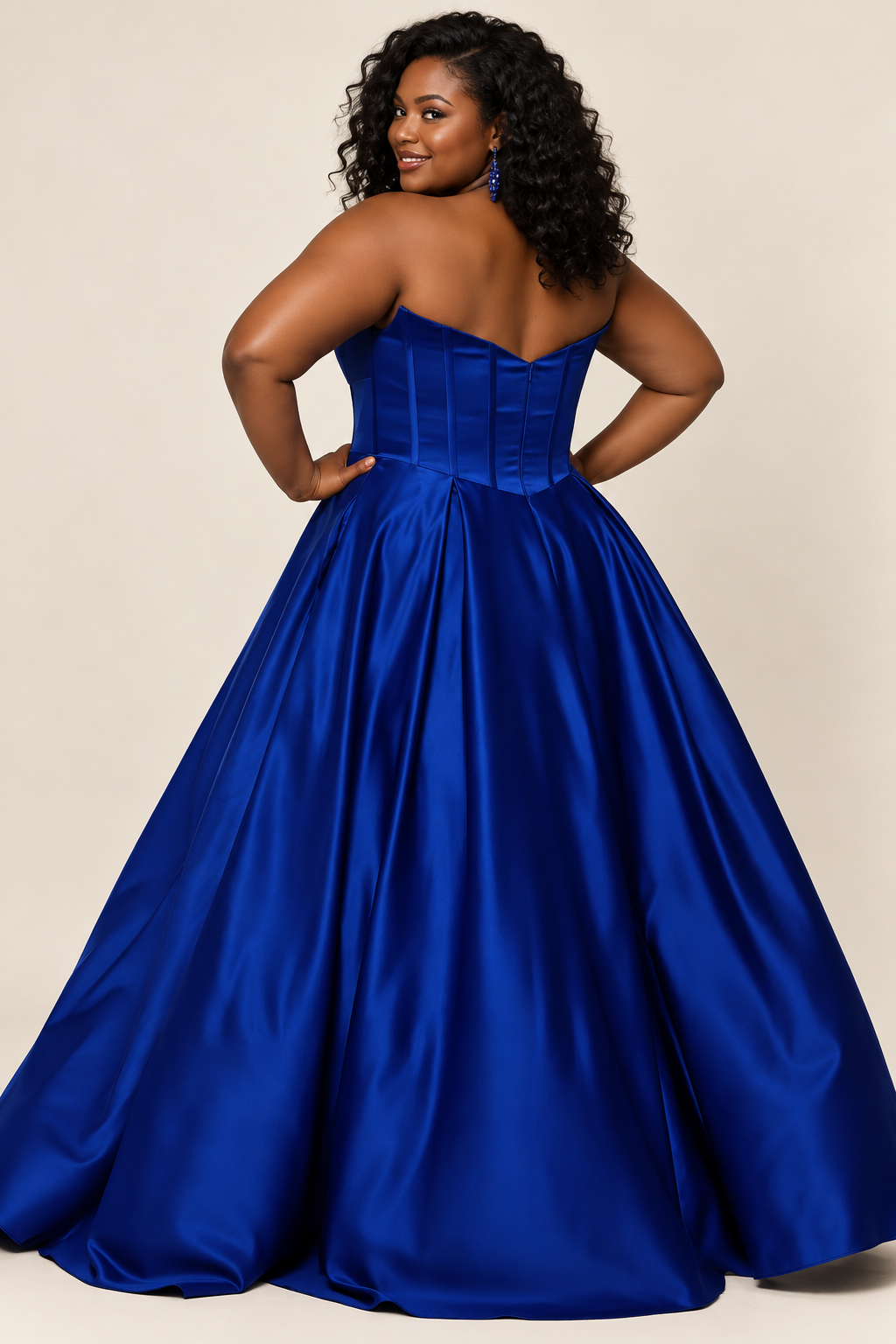Off-Shoulder Satin Ball Gown royal blue