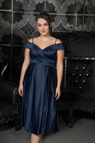 Off-Shoulder Satin Fit Flare Dress Navy blue