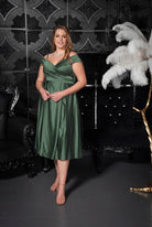 Off-Shoulder Satin Fit Flare Dress Eucaliptus