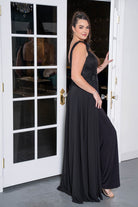 One-Shoulder Floral Appliqué Sequin Gown Black