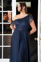 One-Shoulder Ruffle Overlay Jumpsuit Navy blue