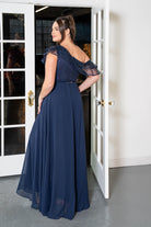 One-Shoulder Ruffle Overlay Jumpsuit Navy blue