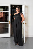 One-Shoulder Ruffle Overlay Jumpsuit Black