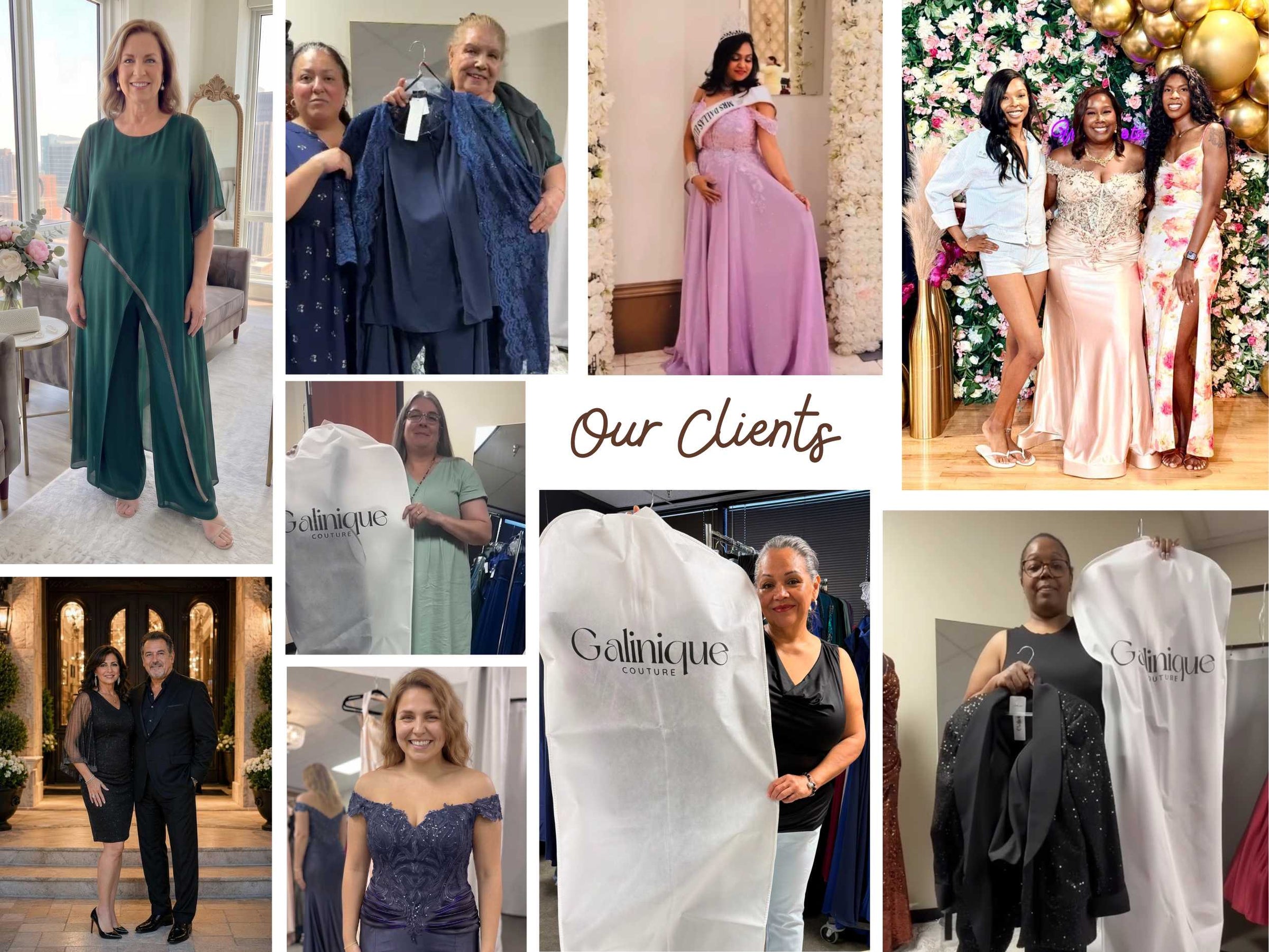 Galinique Couture boutique in Plano — racks of evening gowns in every color