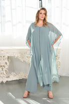 Rhinestone Trim Chiffon Cape Set Sage