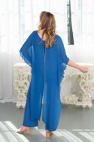 Rhinestone Trim Chiffon Cape Set Royal  blue