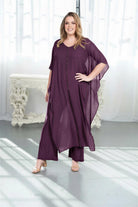 Rhinestone Trim Chiffon Cape Set Eggplant