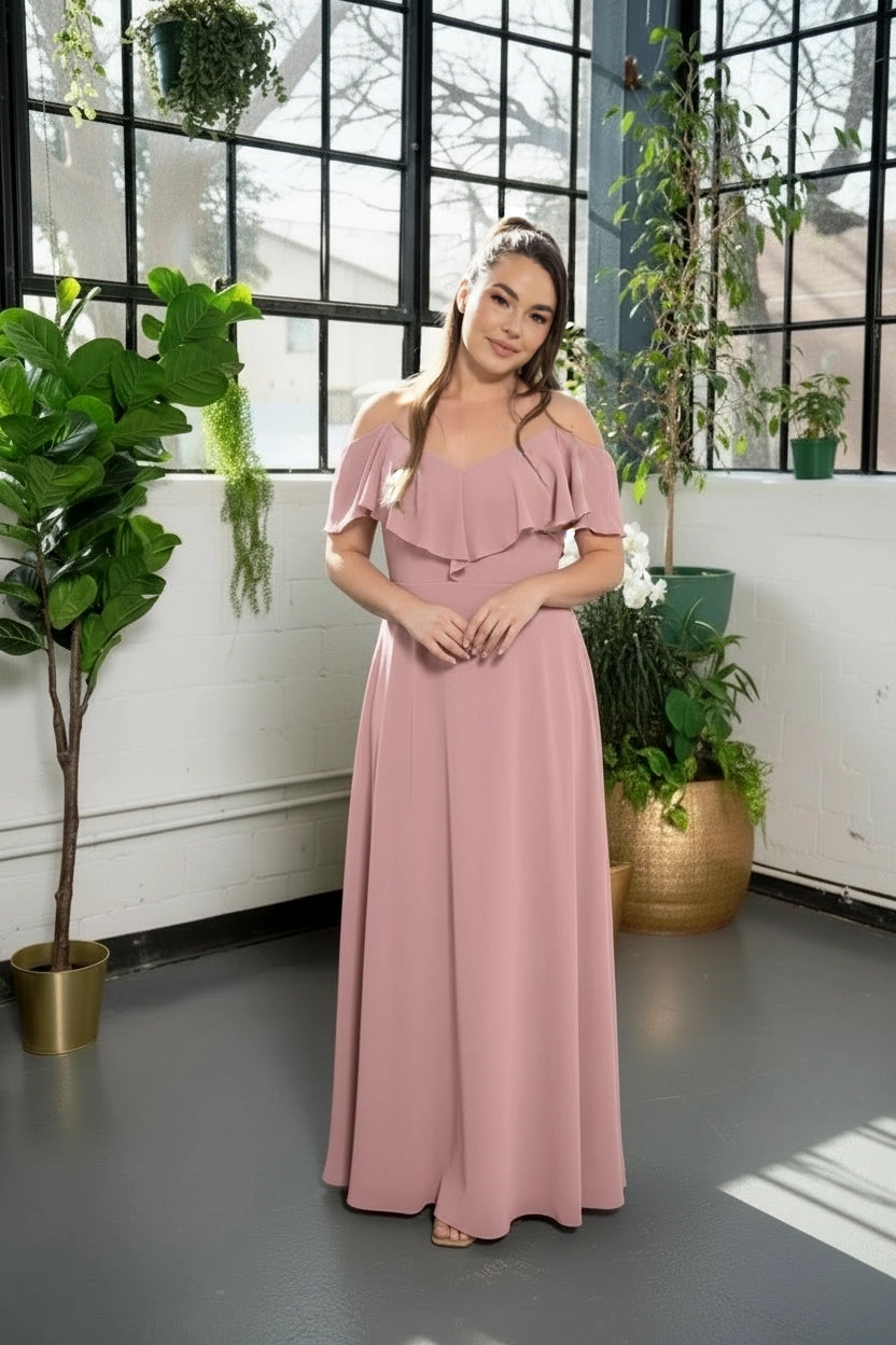 Ruffle Cold-Shoulder Maxi Dress Dark rose / XL