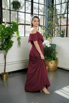 Ruffle Cold-Shoulder Maxi Dress Burgundy
