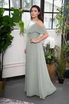 Ruffle Cold-Shoulder Maxi Dress Sage