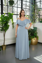 Ruffle Cold-Shoulder Maxi Dress Dusty blue