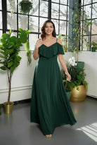 Ruffle Cold-Shoulder Maxi Dress Hunter green