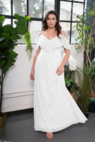 Ruffle Cold-Shoulder Maxi Dress off white