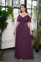 Ruffle Cold-Shoulder Maxi Dress Plum