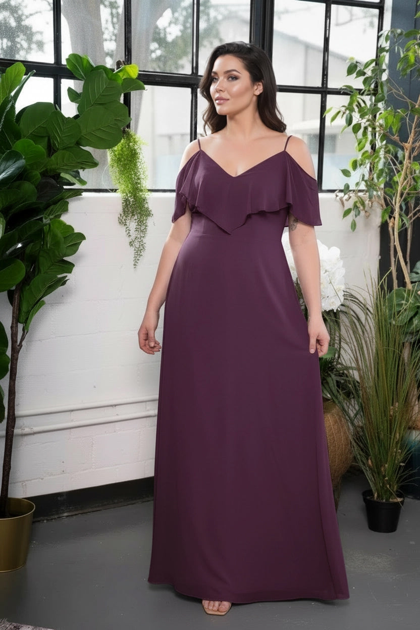 Ruffle Cold-Shoulder Maxi Dress Plum