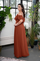 Ruffle Cold-Shoulder Maxi Dress Rust