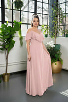 Ruffle Cold-Shoulder Maxi Dress Blush