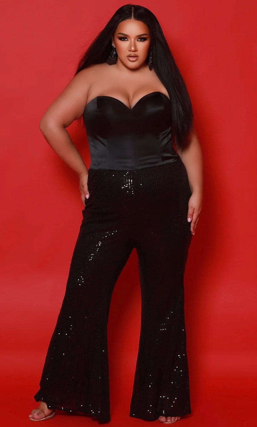 Sequin Blazer Three-Piece Set Black