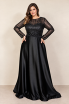 Sequin Bodice Satin Evening Gown black