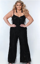 Sequin Fringe Wide-Leg Jumpsuit Black