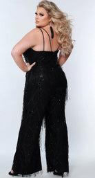 Sequin Fringe Wide-Leg Jumpsuit Black