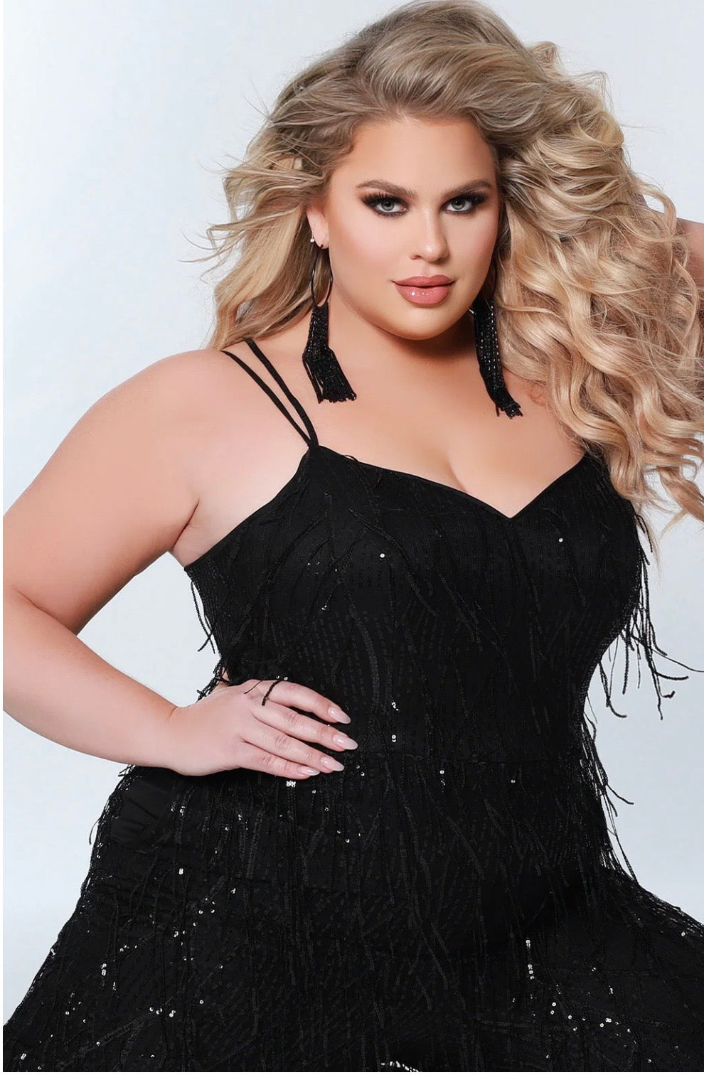 Sequin Fringe Wide-Leg Jumpsuit Black